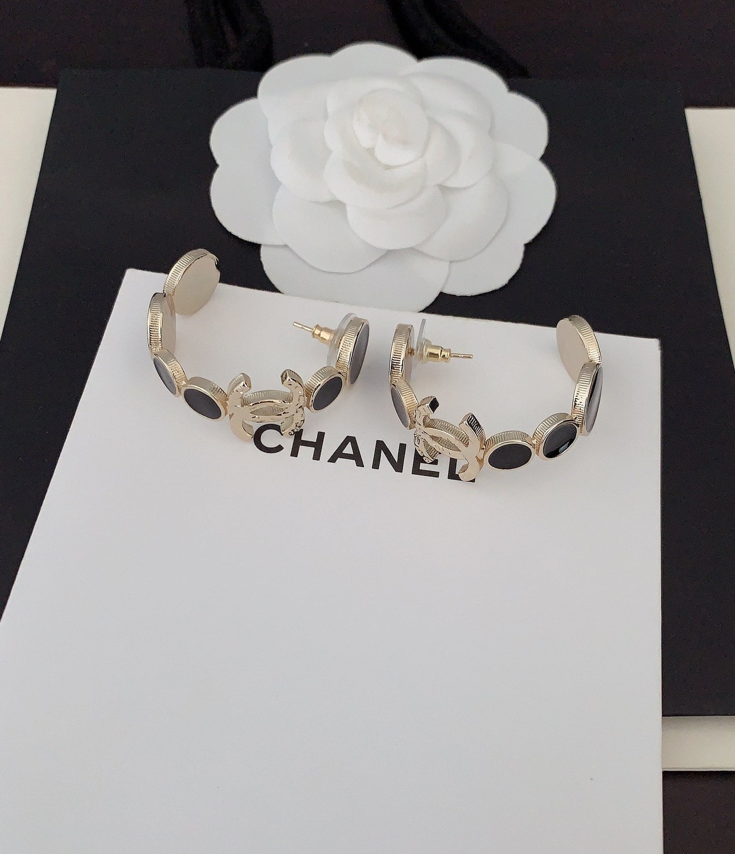 18K  Chanel Black Crystals Earrings