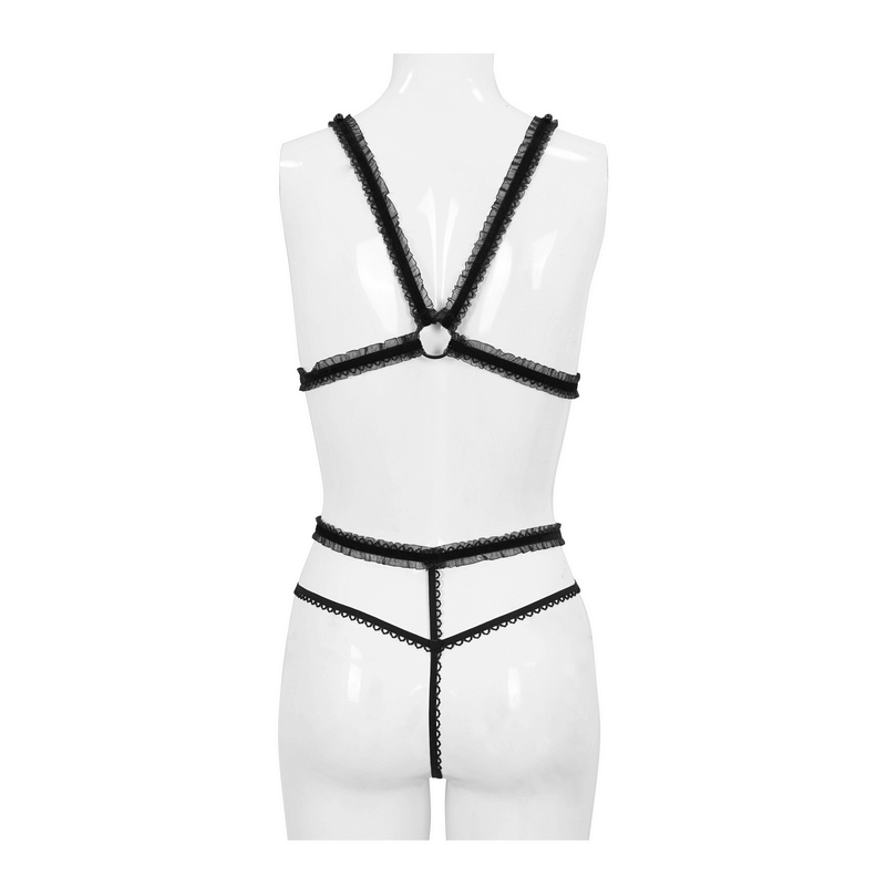 Sexy Black Split Two-Piece Lingerie Set / Gothic Women's Lingerie with Hollow out Bra