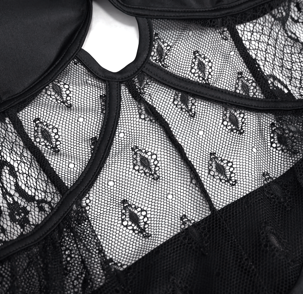 Sexy Women's Sheer Lace Bodysuit with Lace-up Back