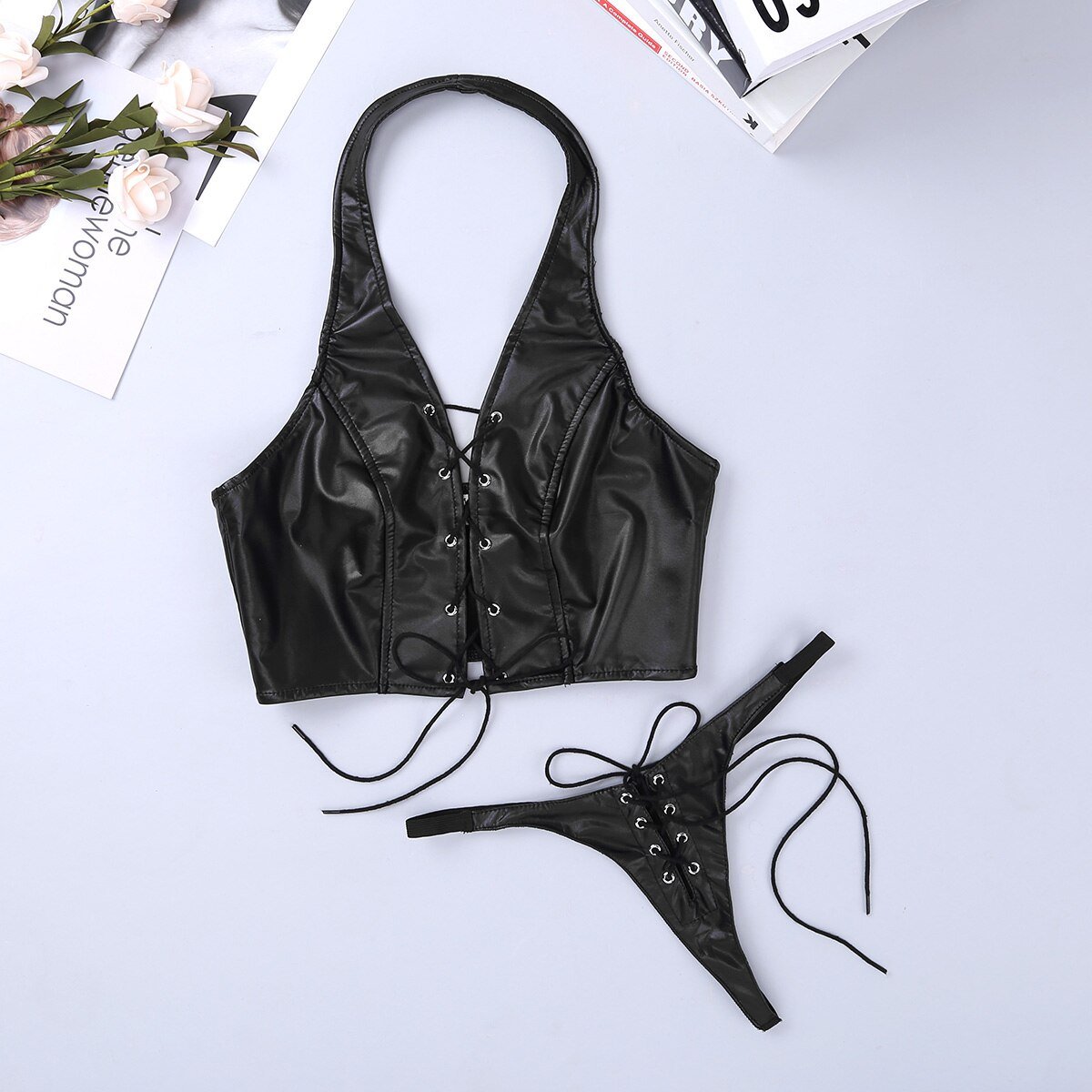 Women Vintage Faux Leather Clothing / Sexy Lace-Up Underwear for Women in Rock Style